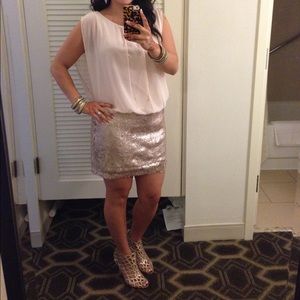 Caché Pale Blush Sheer and Sequin Party Dress